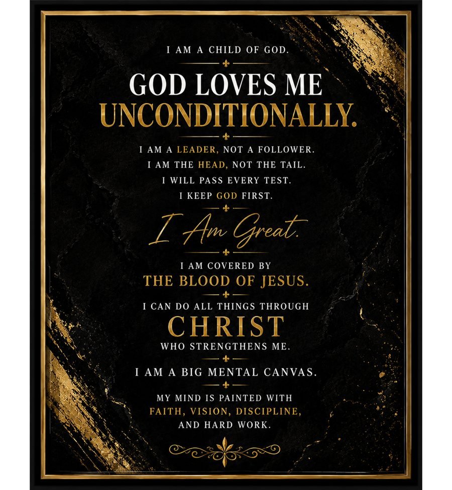 Gallery Noire canvas — God Loves Me Unconditionally, Black & Gold Marble